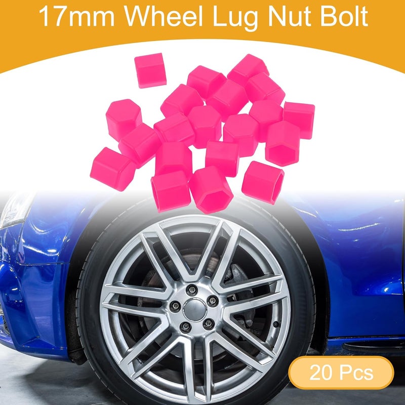 Partuto 20 Pcs Wheel Lug Nut Bolt Rims Tire Nut Screws Dust Cap Cover Nut Protection Silicone Fluorescent Pink 2.2x17x20mm - Image 2